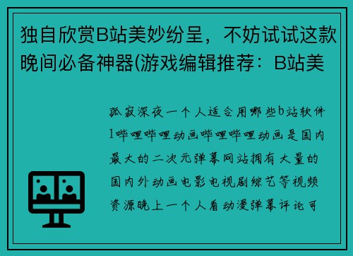 独自欣赏B站美妙纷呈，不妨试试这款晚间必备神器(游戏编辑推荐：B站美妙纷呈的晚间必备神器)